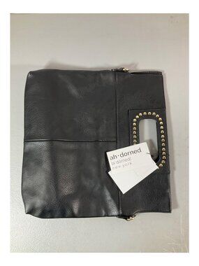 Adorned Black Faux Leather Studded Foldover Clutch - Unisex Fashion Accessory
